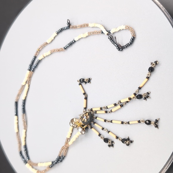 Black and Cream Beaded Handmade Bohemian Necklace - Picture 8 of 11